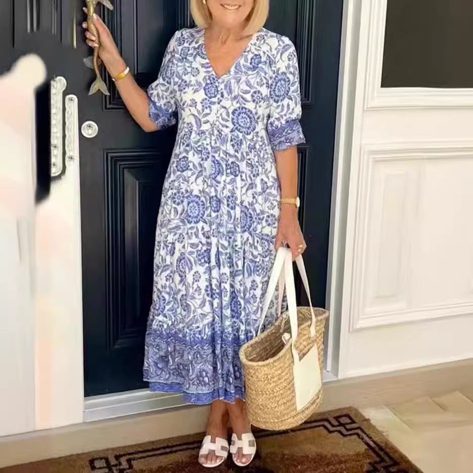 Pilar® | Vestido Maxi Floral de V-Cuello para Tallas Grandes