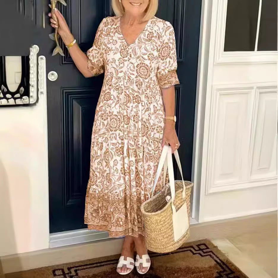 Pilar® | Vestido Maxi Floral de V-Cuello para Tallas Grandes