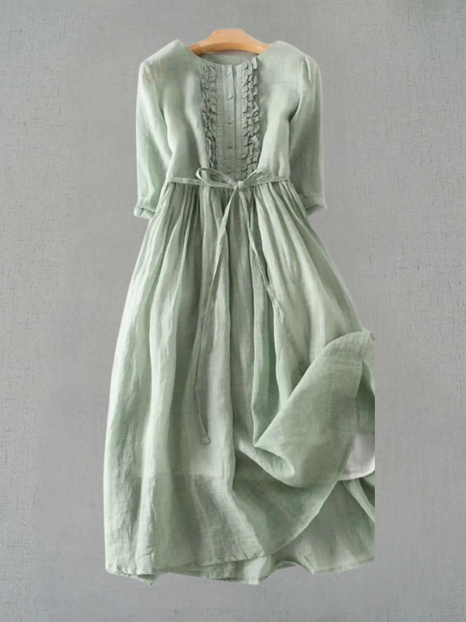 Rafaela® | Vestido de Estilo Retro para Mujer con Cuello Redondo y Cintura con Lazos